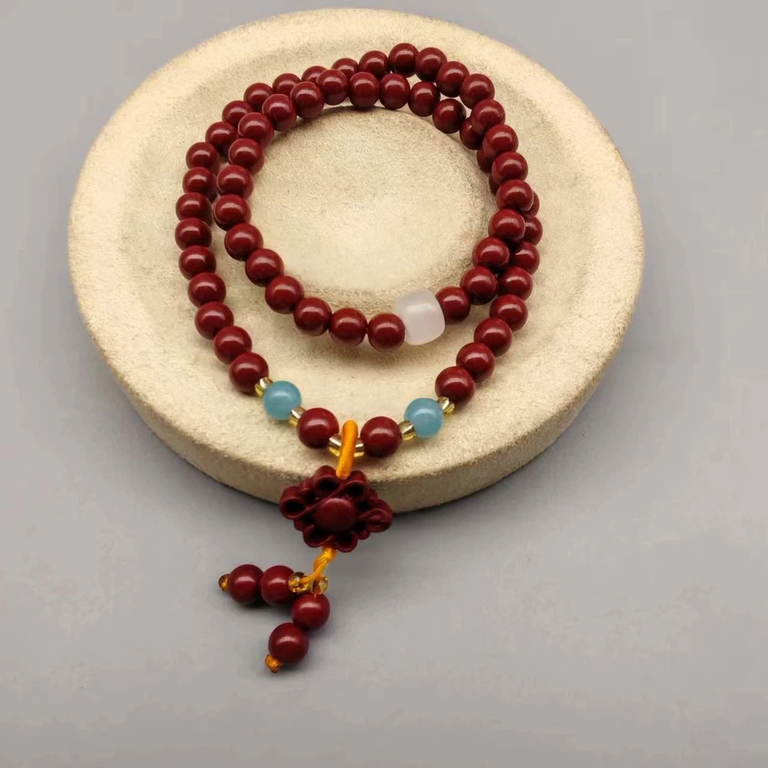 含辰砂工艺品ZB196-紫金白蓝配珠提溜中国结双圈手串6mm