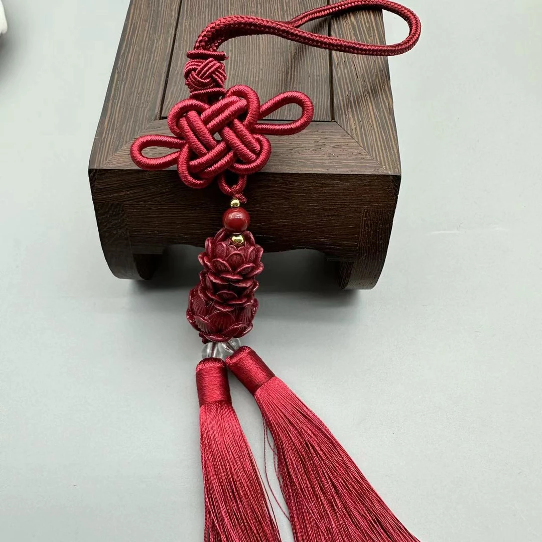 含辰砂工艺品GA374-经典雕刻莲花车挂