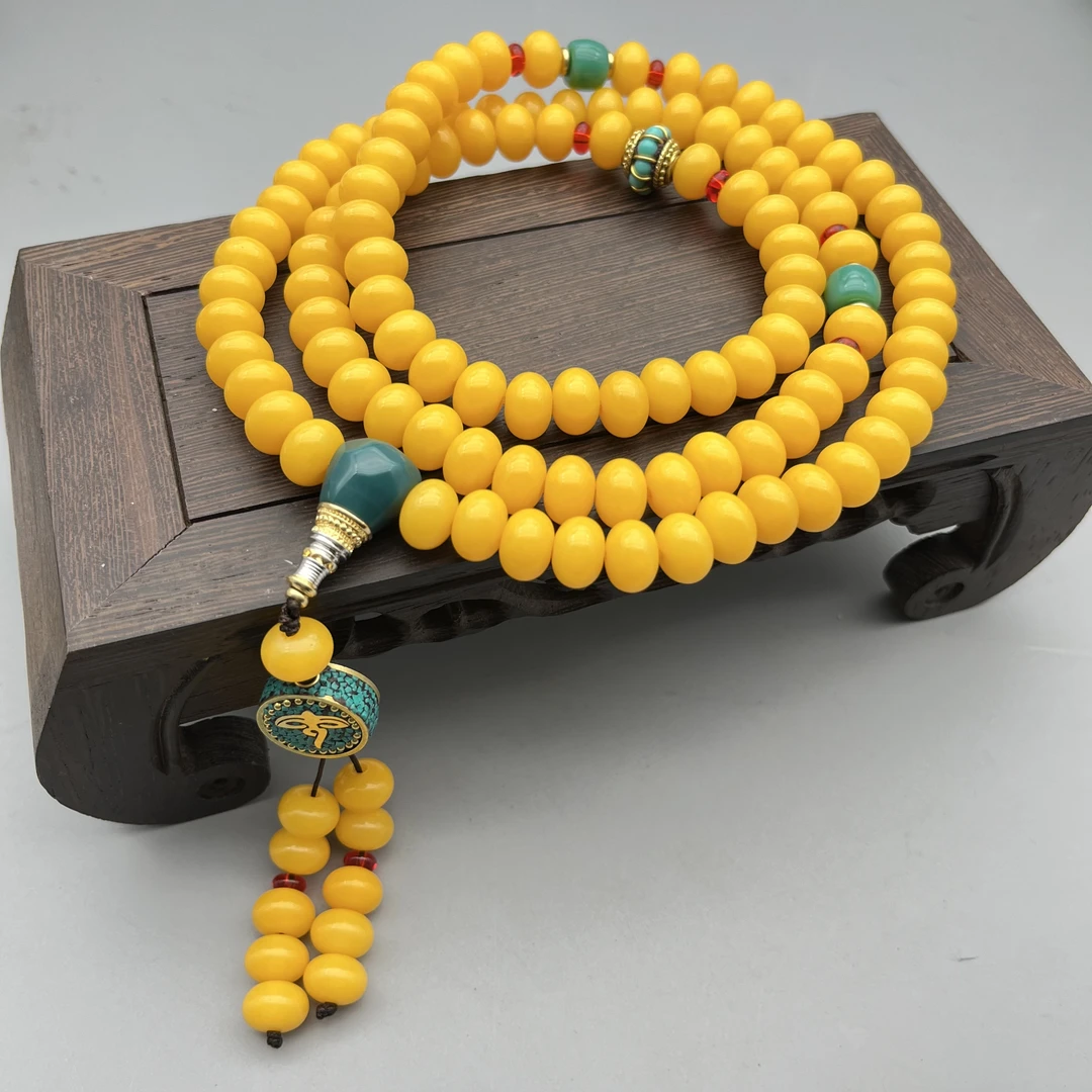 WW065-黄菩提算盘珠11mm多圈手串