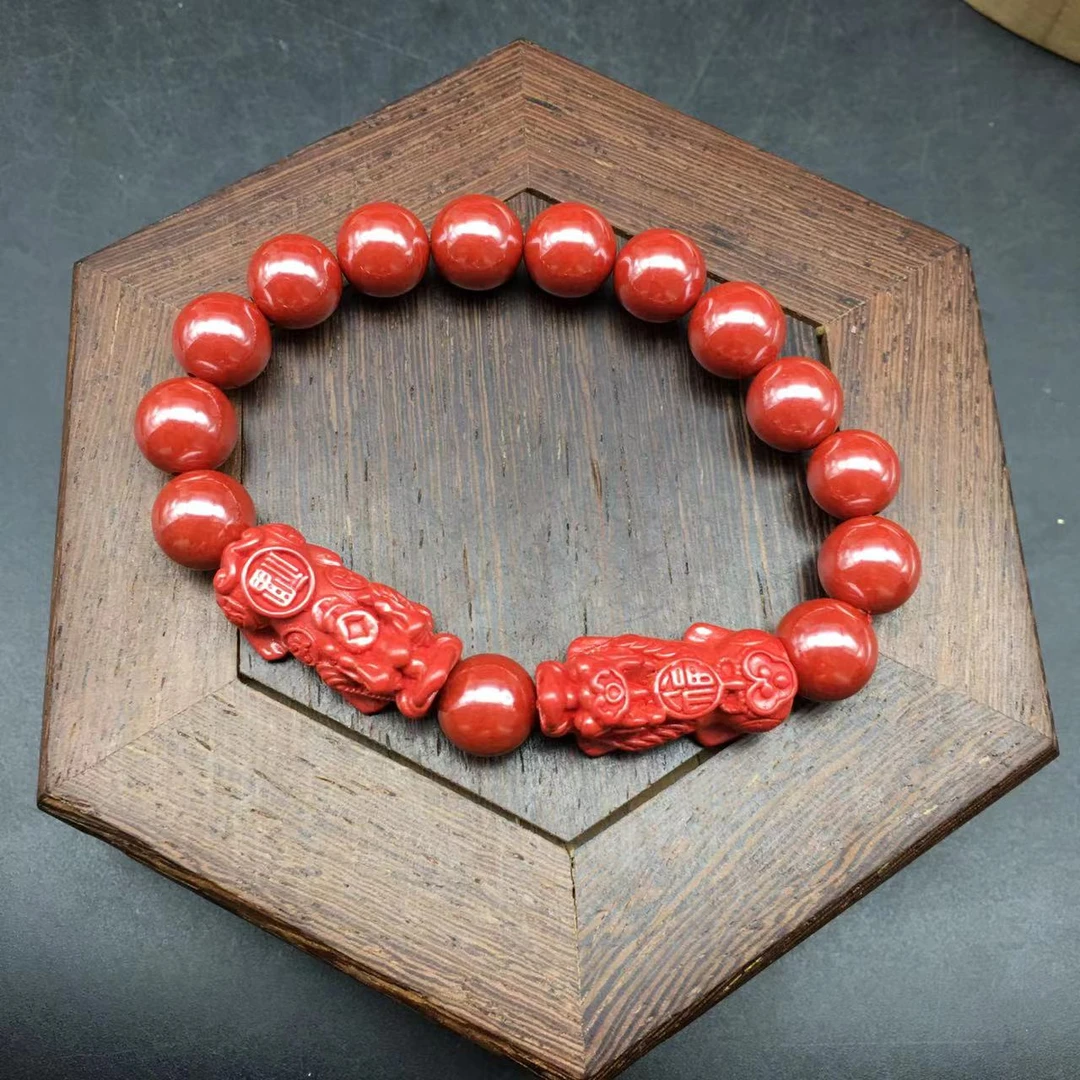 含辰砂工艺品 DW074-帝王色精美双皮丘带隔珠单圈手串10mm