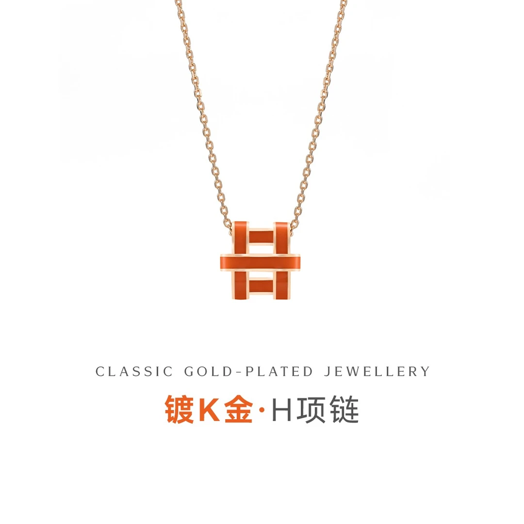 合金项链 网红款字母大小H吊坠项链锁骨链小众设计感颈链