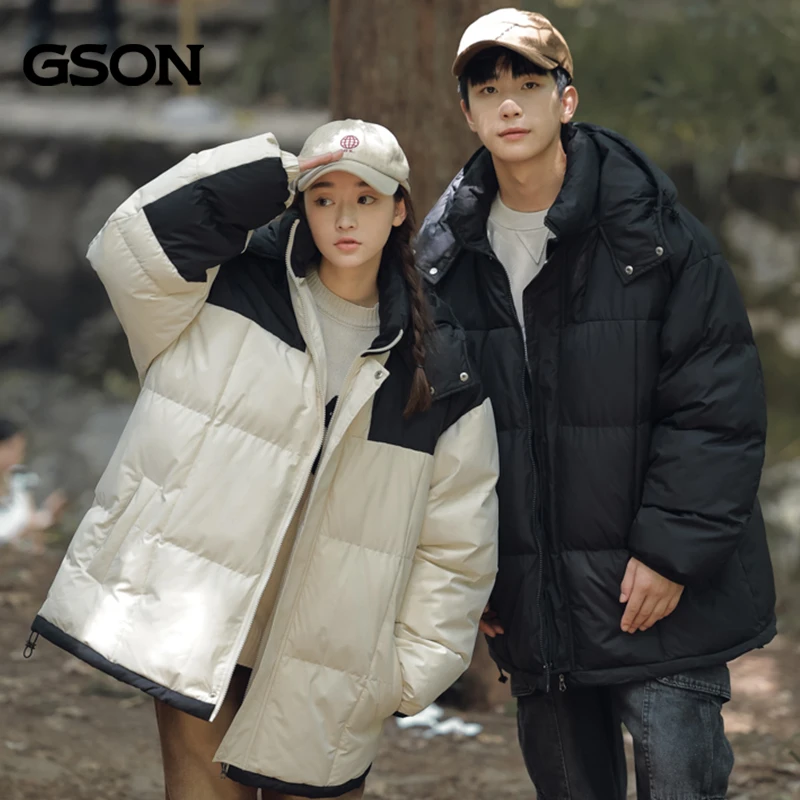 GSON男女同款情侣冬季宽松2023新款连帽运动棉衣百搭撞色潮流棉服