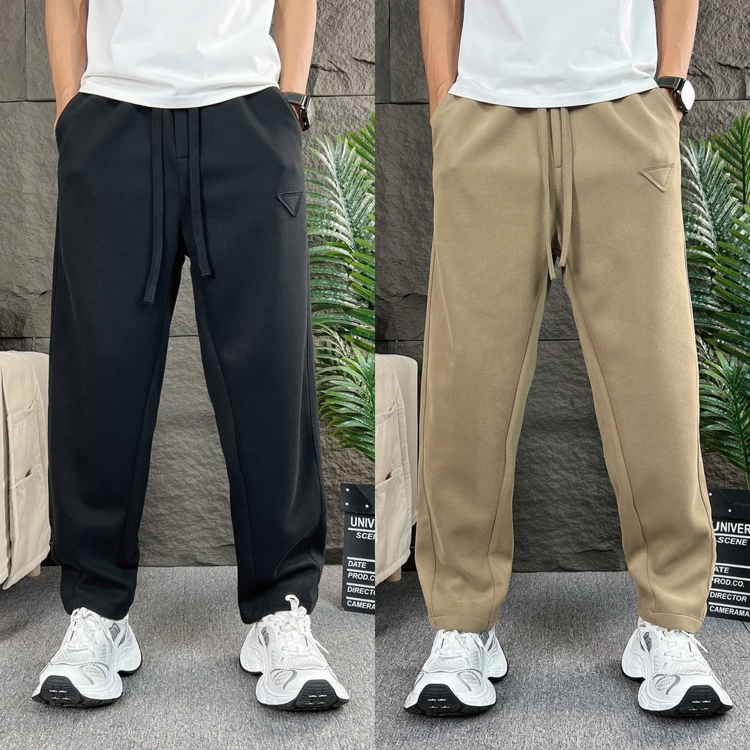 秋冬新款加绒弯刀休闲裤男士潮牌宽松哈伦裤百搭拼接直筒运动卫裤