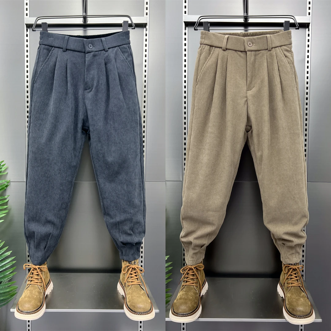 秋冬灯芯绒休闲裤男长裤束脚哈伦裤潮流百搭宽松阔腿裤痞帅条绒裤