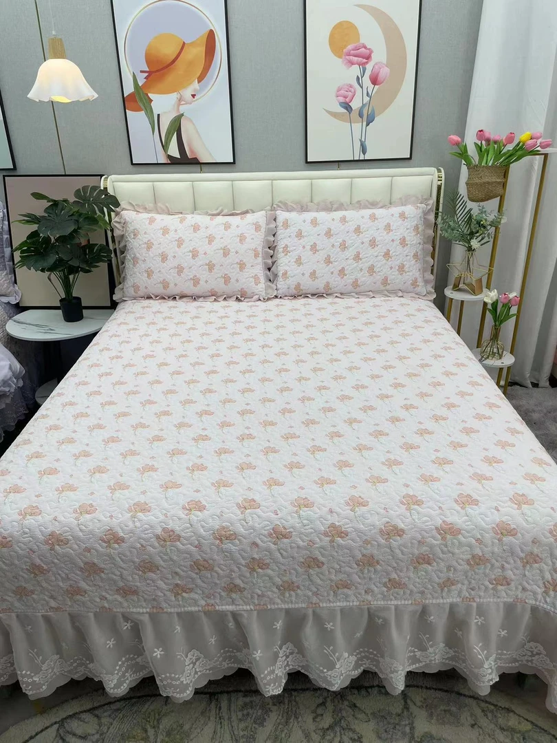 四季通用卡特兔双层花边豆棉夹棉防滑床裙床盖床单加厚床盖新款