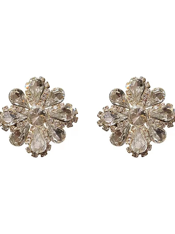 非金属仿水晶耳饰 仿水晶耳饰 925银针满钻花欧美复古气质耳饰