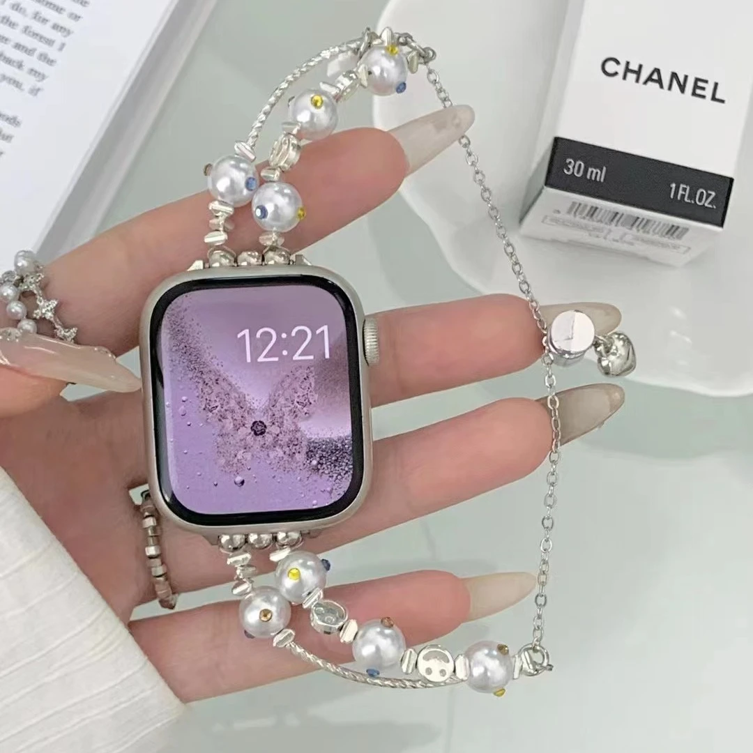 适用于apple watch表带巴洛克珍珠苹果手表iwatch987se高级感表链