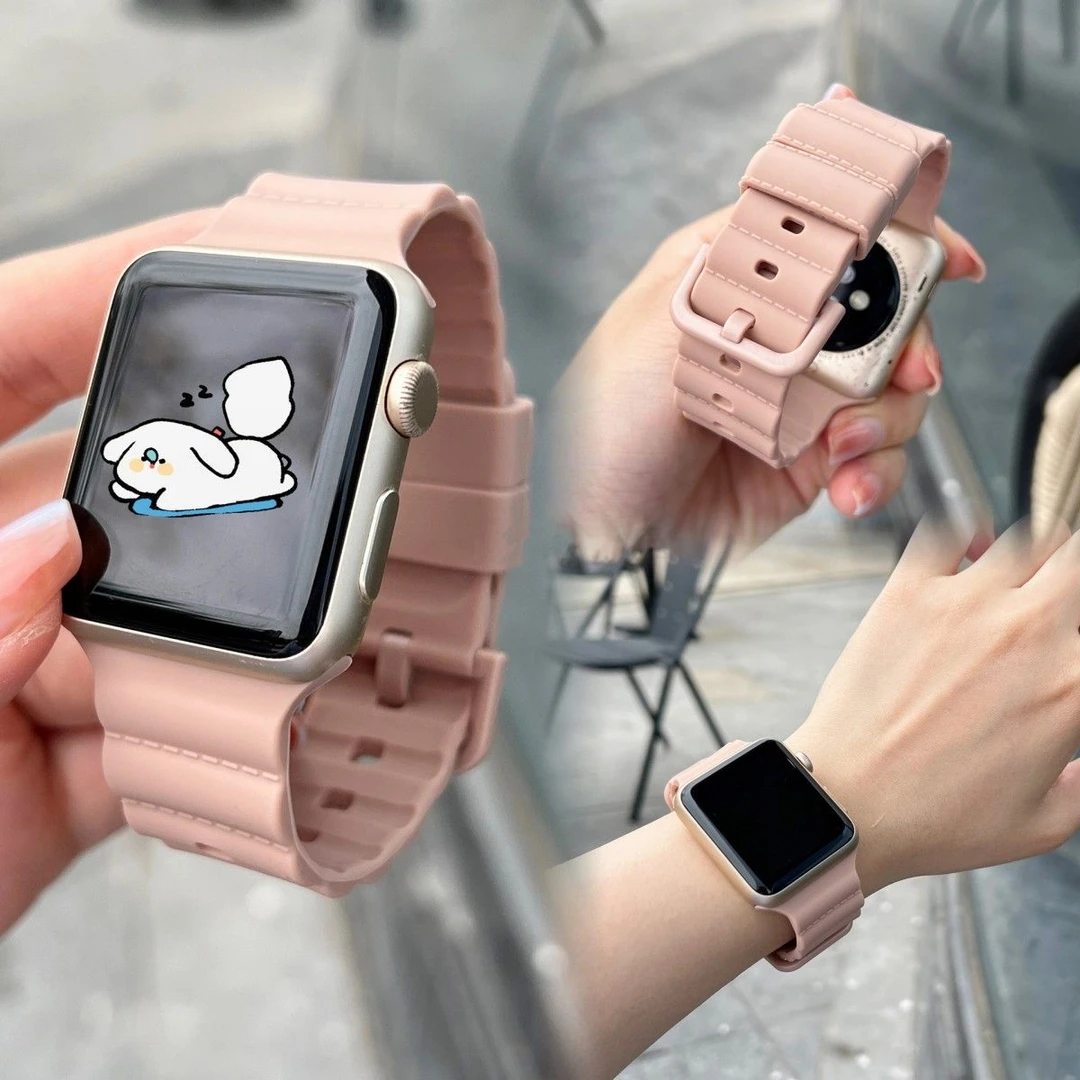 ins风适用Applewatch8泡泡硅胶表带苹果手表7654321男女运动se软