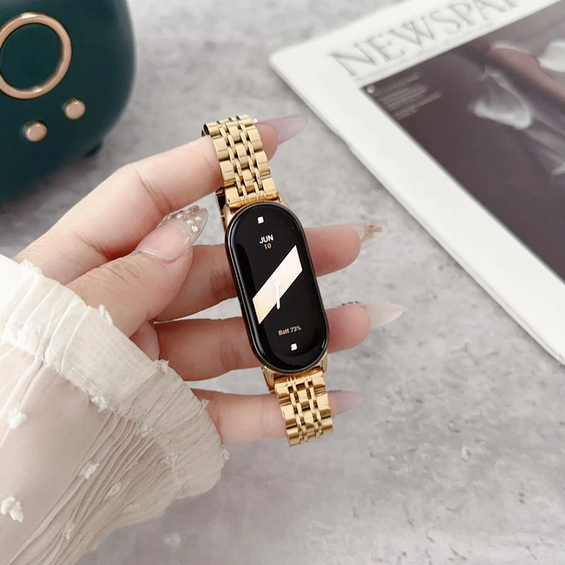 适用小米手环9表带七株金属链条8nfc气质9小香风夏天腕带高级可调