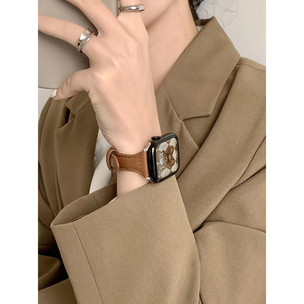 适用iwatch表带夏天真皮苹果小香风小蛮腰applewatch78se小众女潮