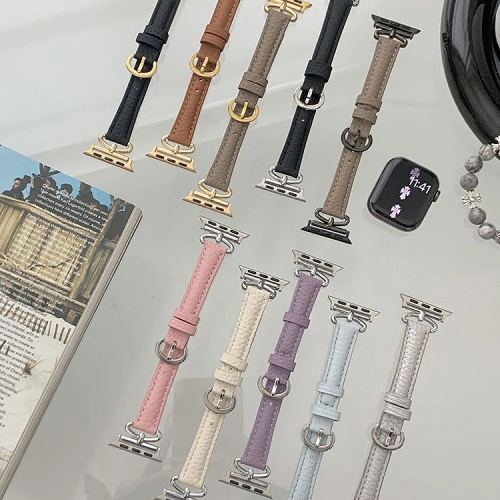 适用Applewatch苹果手表夏季荔枝纹小蛮腰iwatch9表带皮质女S8/76