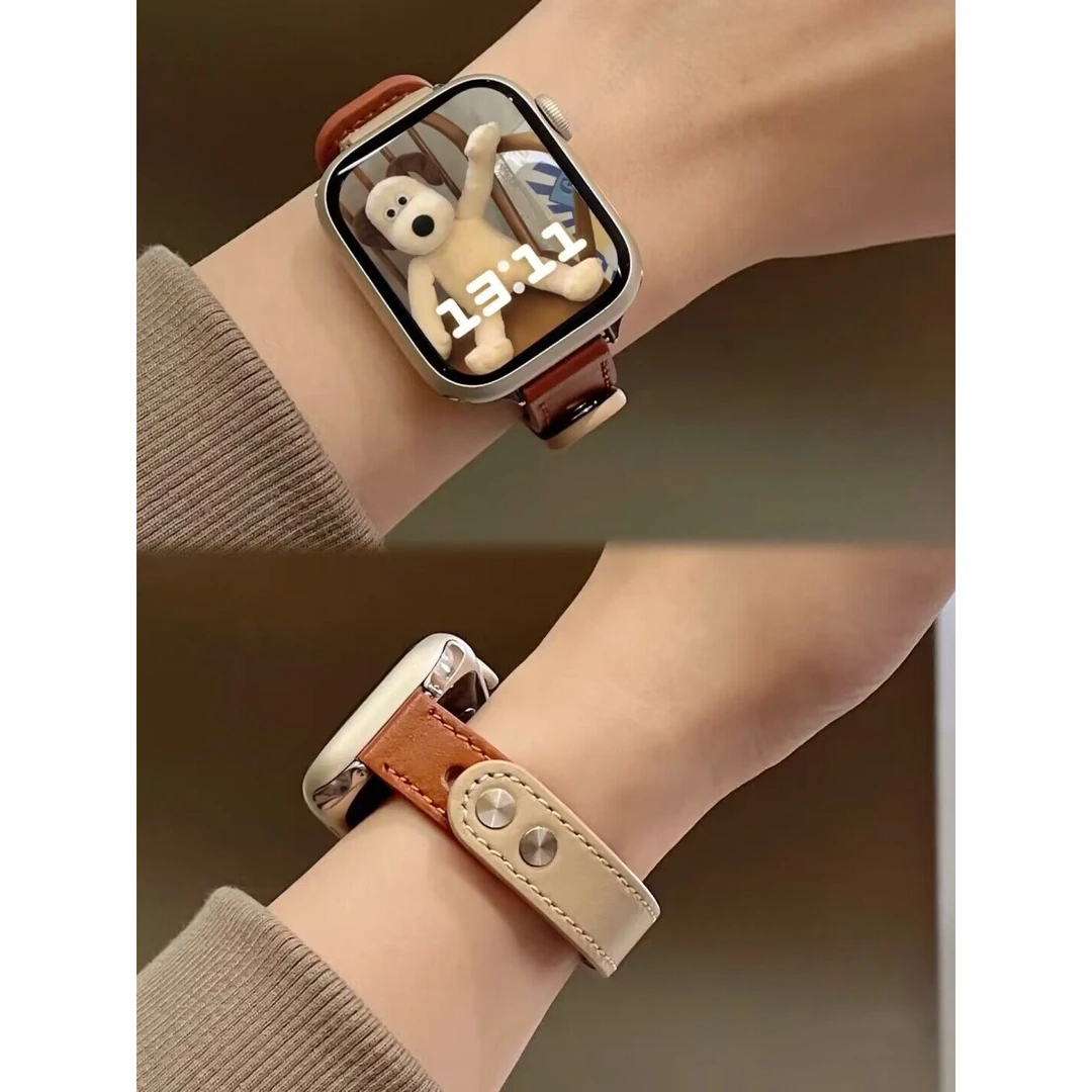 拼色真皮小蛮腰适用苹果S8手表iWatch表带7654321代SE通用Ultra