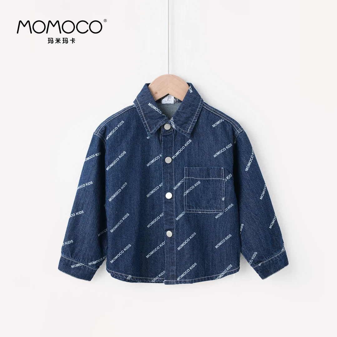 MOMOCO【190】儿童春秋时尚百搭休闲字母口袋牛仔衬衫76330234019