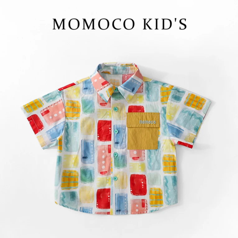 MOMOCO儿童时尚短袖休闲夏季薄款彩色印花潮流衬衫75230234011