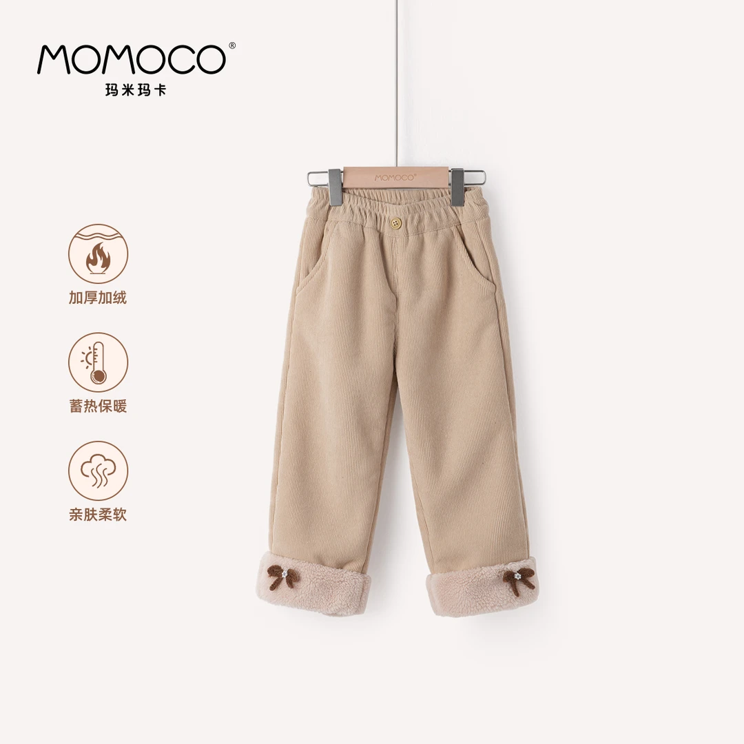 MOMOCO【907】女童冬季加绒时尚潮流百搭条绒裤子76830354222