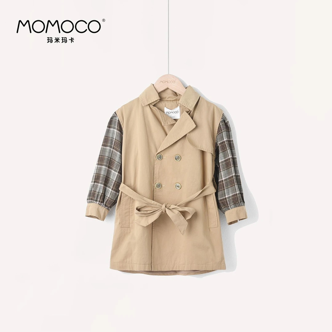 MOMOCO儿童春秋时尚百搭双排扣拼接大衣71730104002