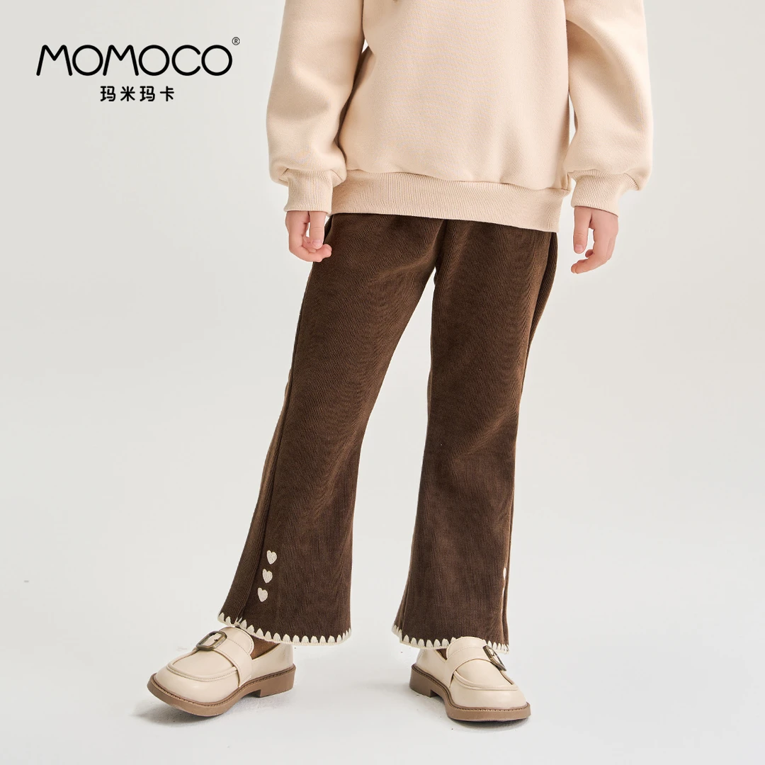 MOMOCO【203】儿童冬季时尚百搭洋气刺绣爱心加绒布裤76830354209