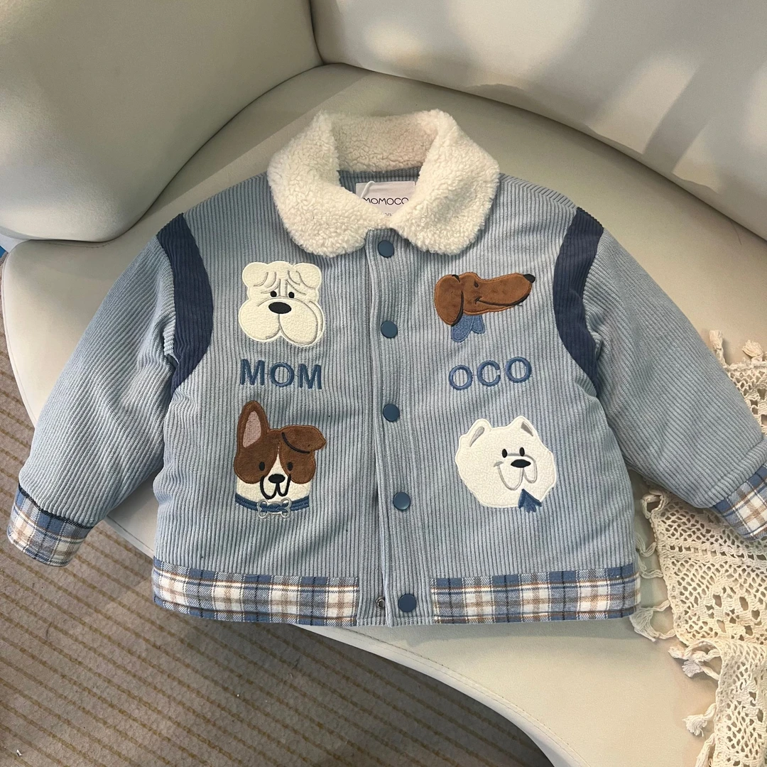 MOMOCO冬季新款卡通刺绣外套男童蓝色可爱棉衣75480125023