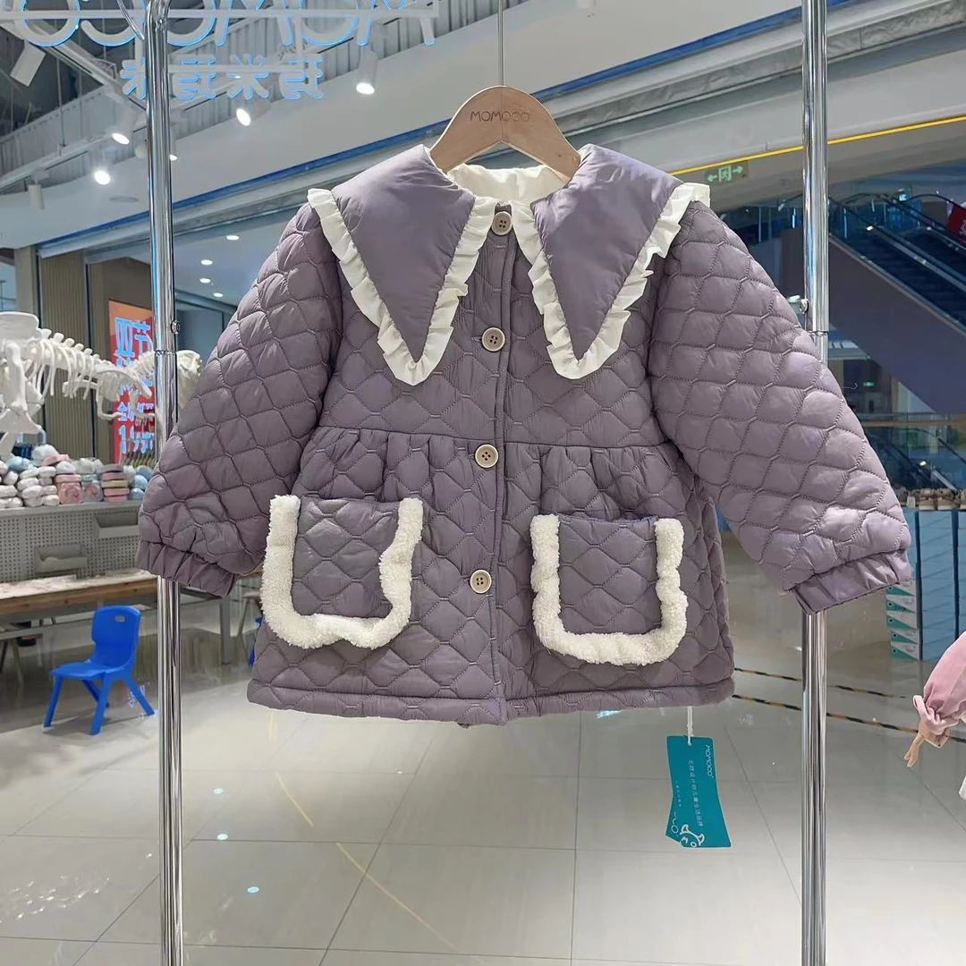 MOMOCO【92】女童冬季时尚加绒双层领棉服外套76880101211