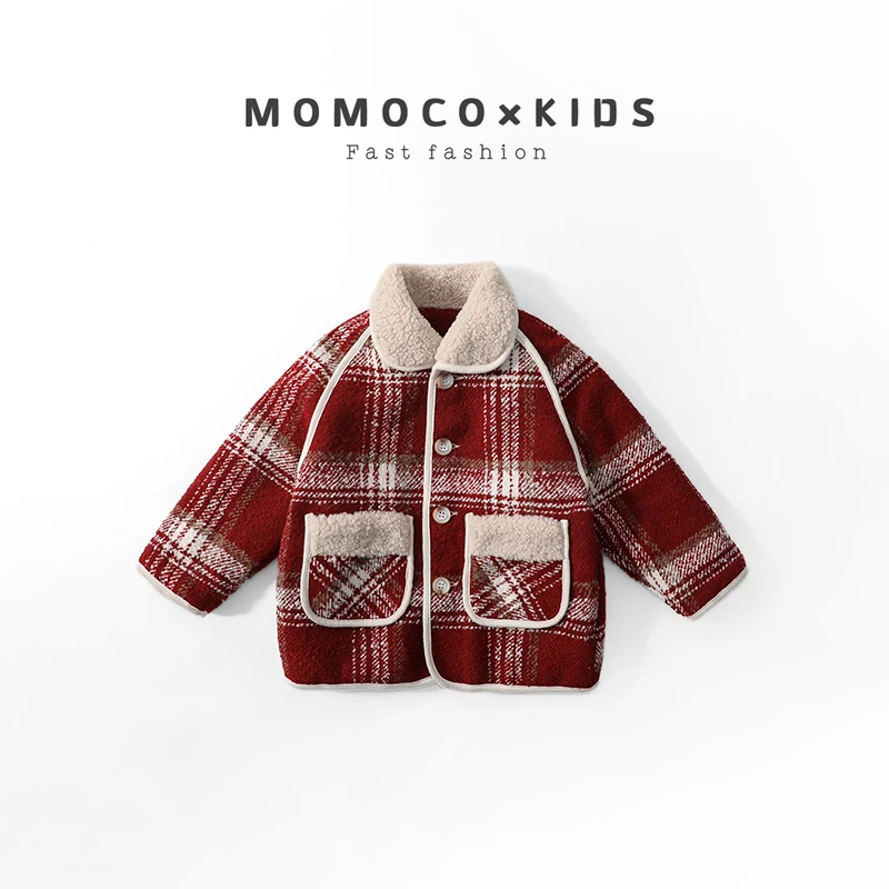 MOMOCO【95】儿童冬季时尚百搭洋气毛毛领毛呢外套76480126202