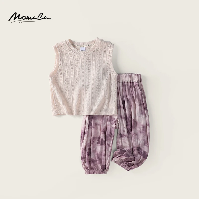 MOMOCO夏季儿童无袖针织背心套装休闲薄款碎花两件套75680580027
