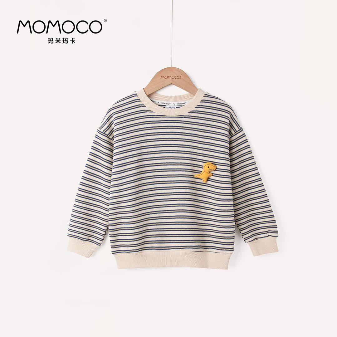 MOMOCO男童春秋新款时尚百搭条纹小恐龙卫衣75130232015