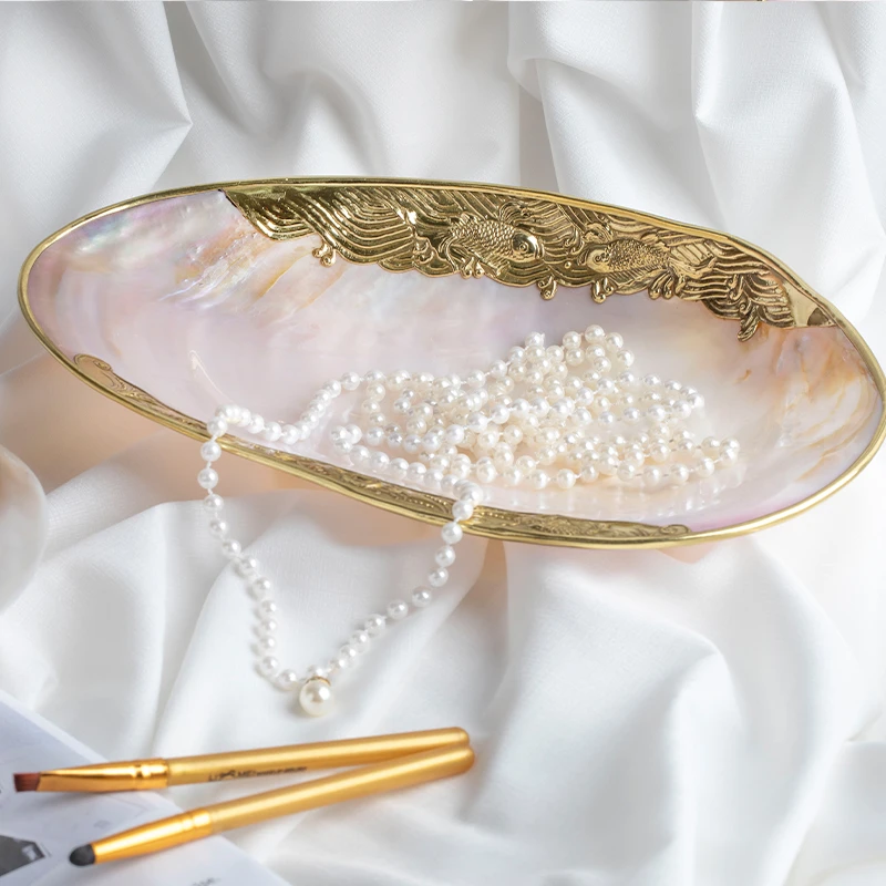 欧式创意贝壳金色镶边手饰置盘唯美新式配饰天然深海贝母摆件