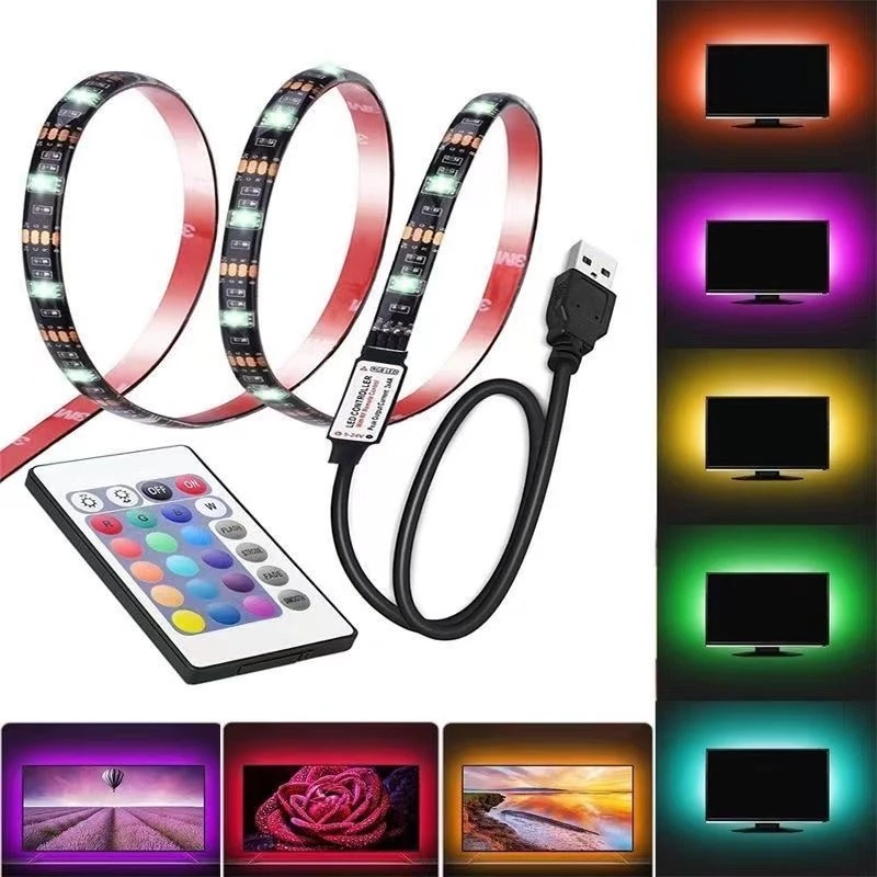 5V电视氛围灯带USB电视灯条led低压桌面rgb电竞变色自粘机箱装饰