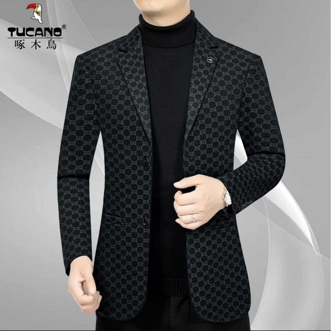 啄木鸟2024年秋季新款[小灯笼]高定法兰绒男士西服休闲西装外套