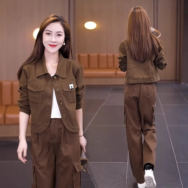 气质工装裤套装女秋季新款时髦洋气休闲短外套直筒裤减龄两件套潮