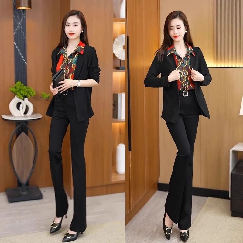 时尚洋气假两件黑色衬衫女长袖秋季新款气质妈妈装针织衫开衫上衣