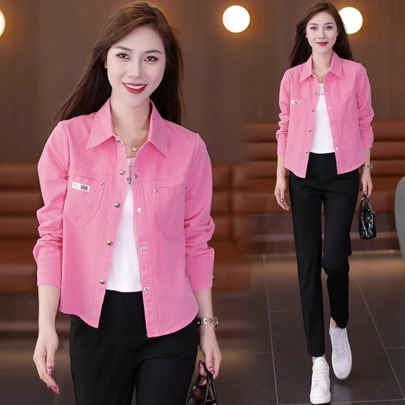 早秋薄款衬衫外套女小个子2024新款韩版时尚休闲短款长袖翻领上衣