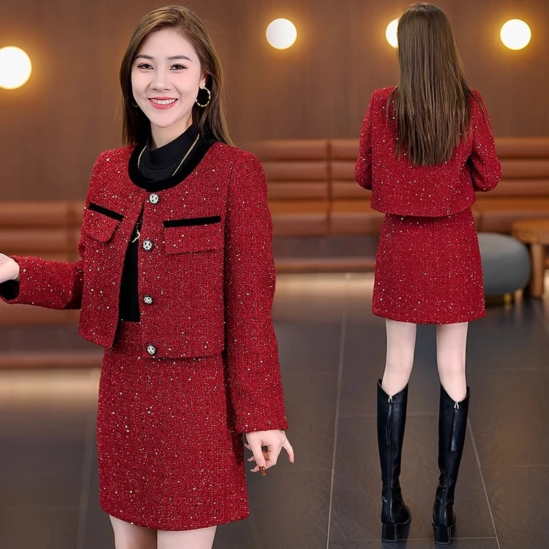 连衣裙春秋2024新款年秋冬显瘦时尚小个子洋气质女装两件套装裙子