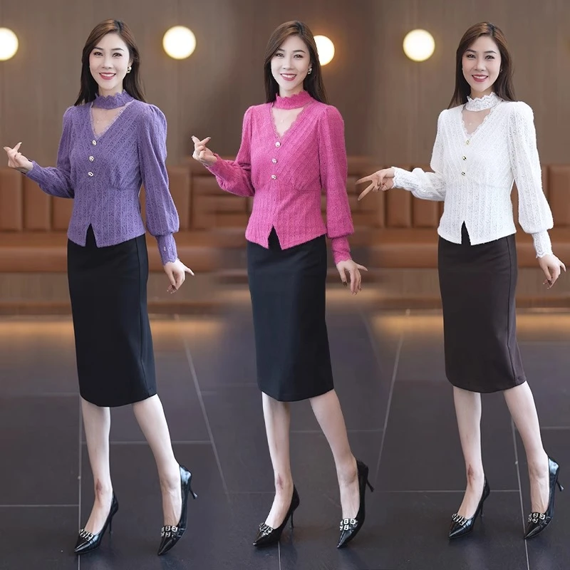 女装长袖蕾丝衫2024年新款春秋显瘦时尚洋气质秋装打底减龄上衣