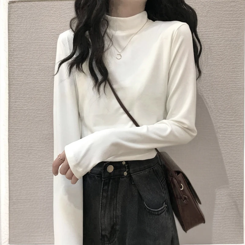 2024秋冬新款保暖打底衫半高领德绒纯色百搭内搭外穿长袖上衣