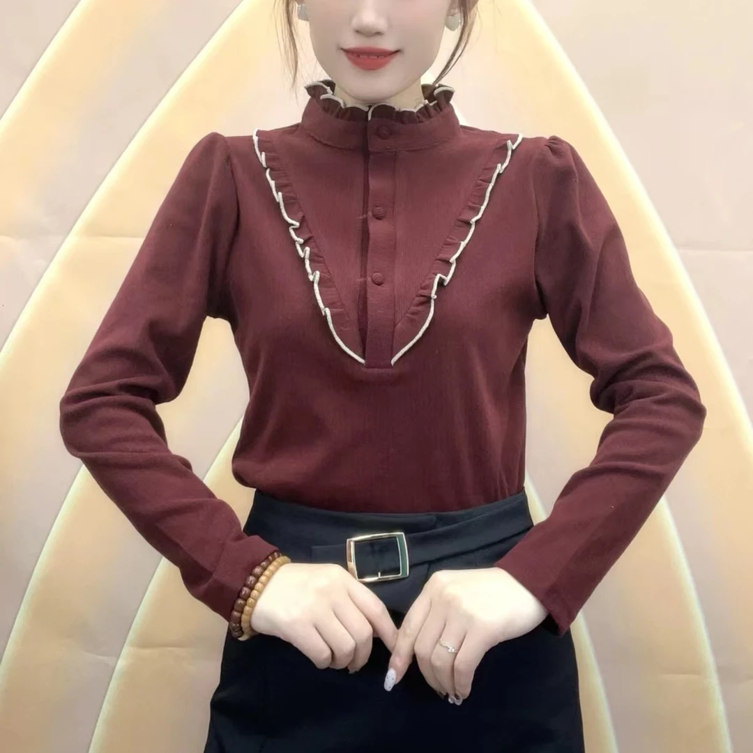 2024新款时尚洋气显瘦木耳边设计衬衣气质减龄女士衬衫773