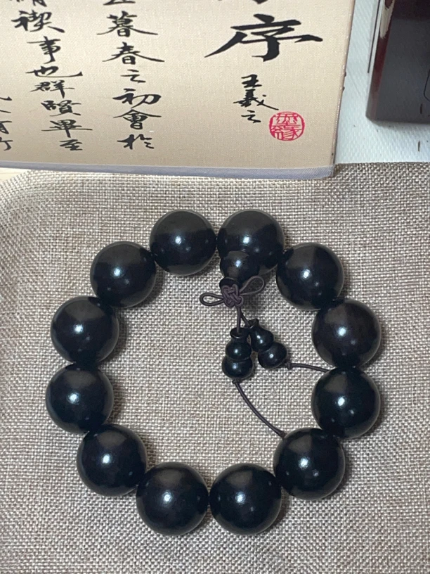 紫光檀2.0×12颗大珠子文玩手串纯天然
