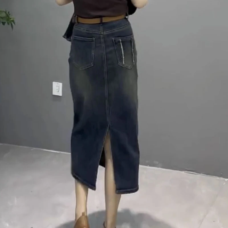 梨形身材微胖中长款包臀显瘦牛仔半身裙新款开叉胖MM2023秋冬爆款