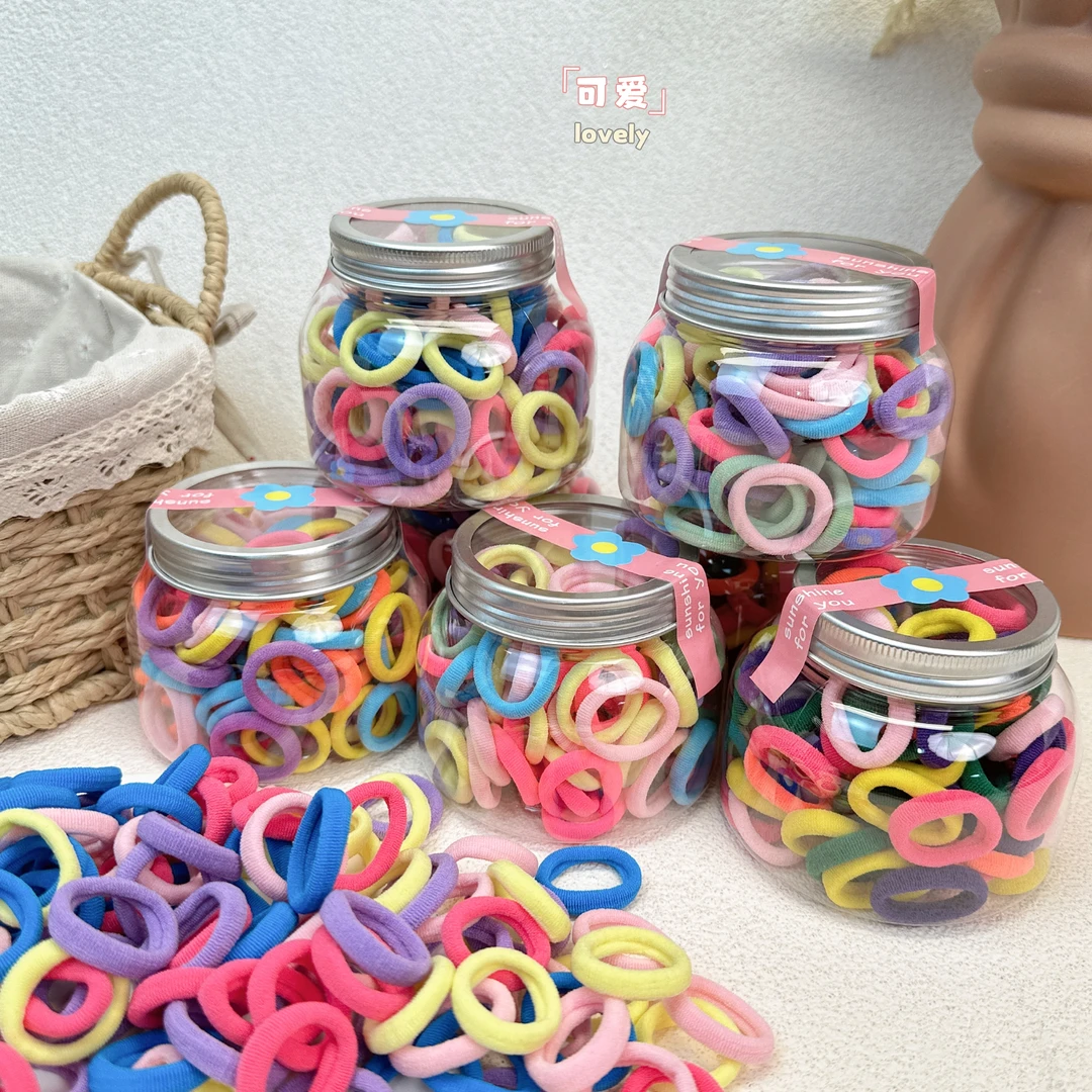儿童不伤发拇指发圈可爱小女孩扎头发绳高弹力皮筋糖果色罐装头绳