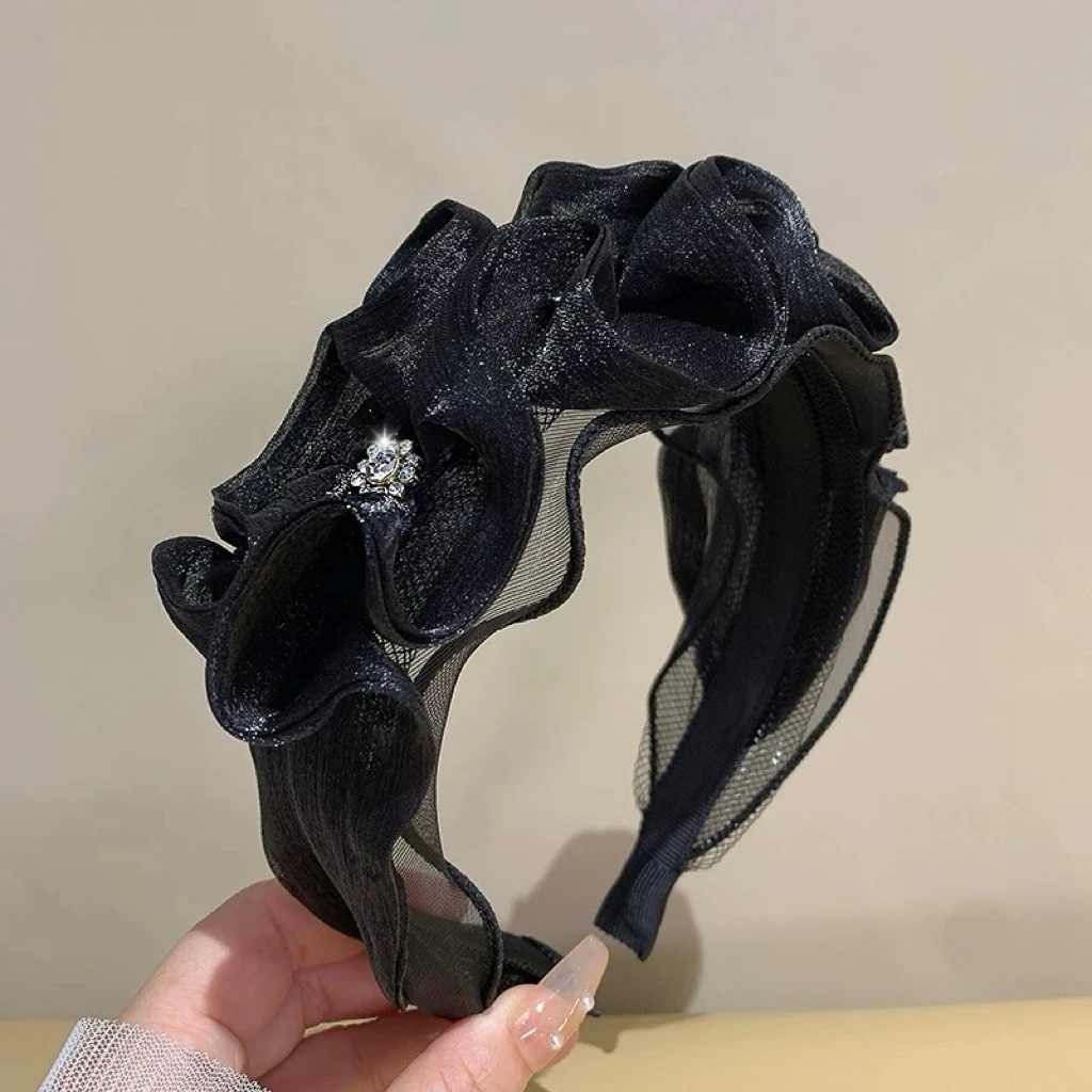 G021法式黑色欧根纱高颅顶发箍高级感轻奢显脸小头箍气质网红百搭
