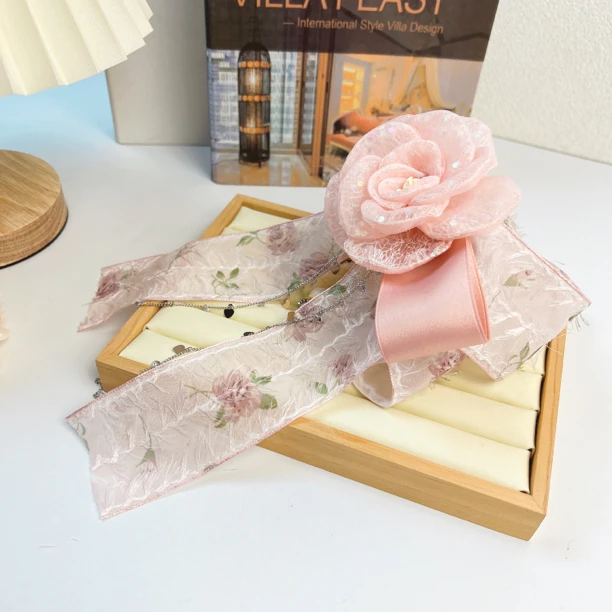 ZJ007山茶花亮片清新流苏飘带抓夹超仙甜美仙女弹簧夹发卡套系