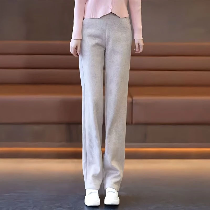 裤加绒加厚小个子休闲直筒裤女2023新款秋冬羊毛呢暖暖裤显瘦针织