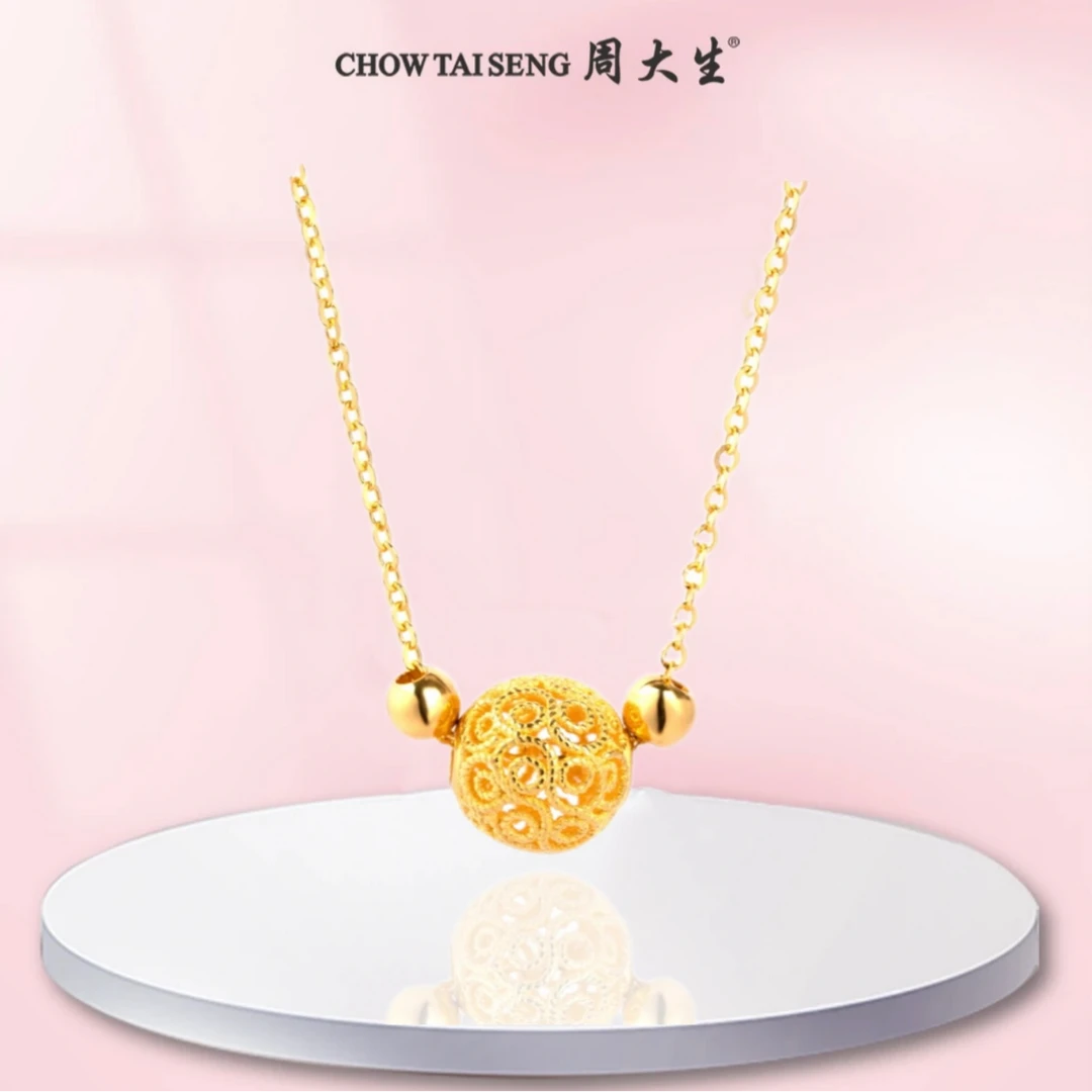 【周大生】足金花丝玲珑黄金项链/时尚精致送女友足金套链/五金女孩