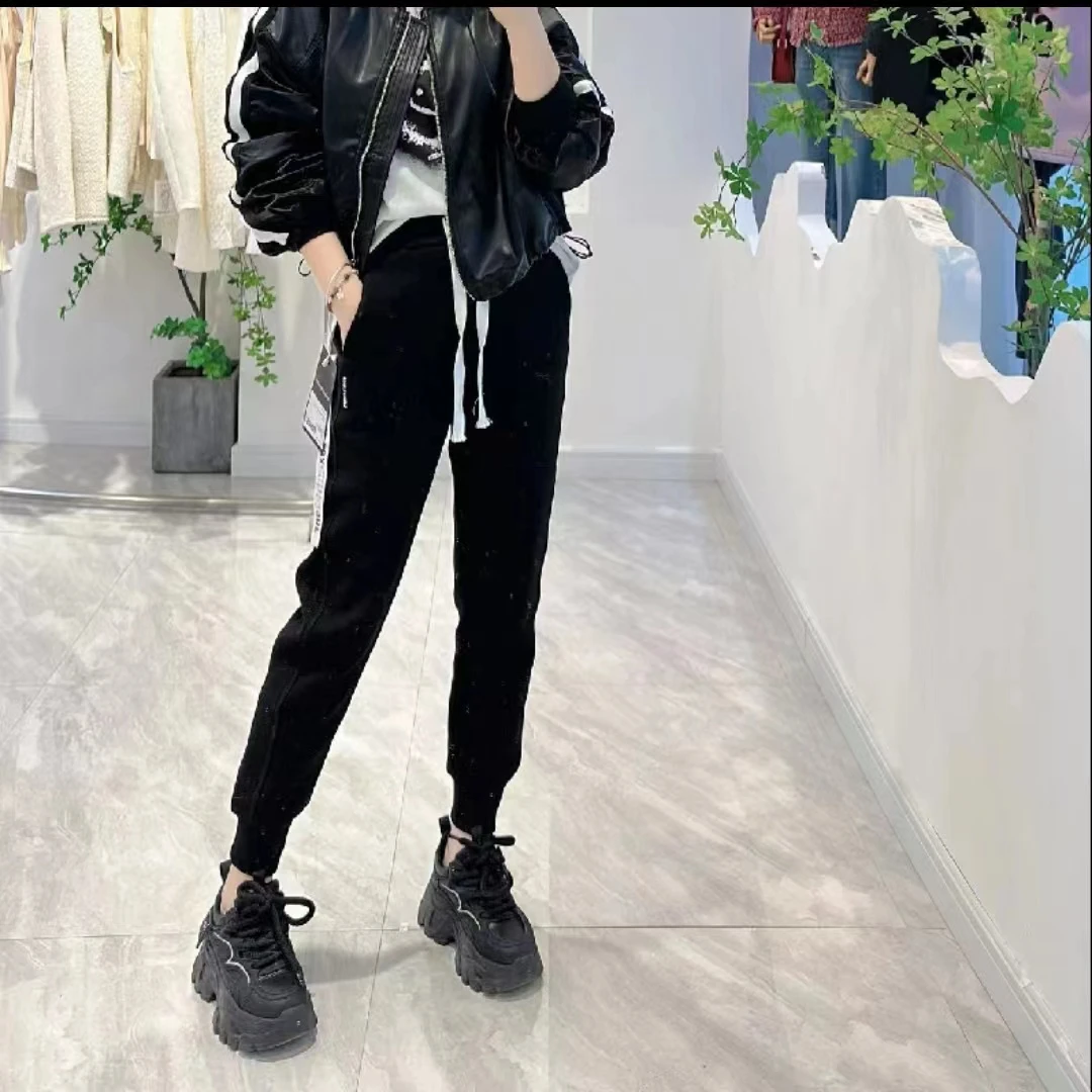 秋冬新款加绒加厚修身百搭卫裤女保暖运动裤9882