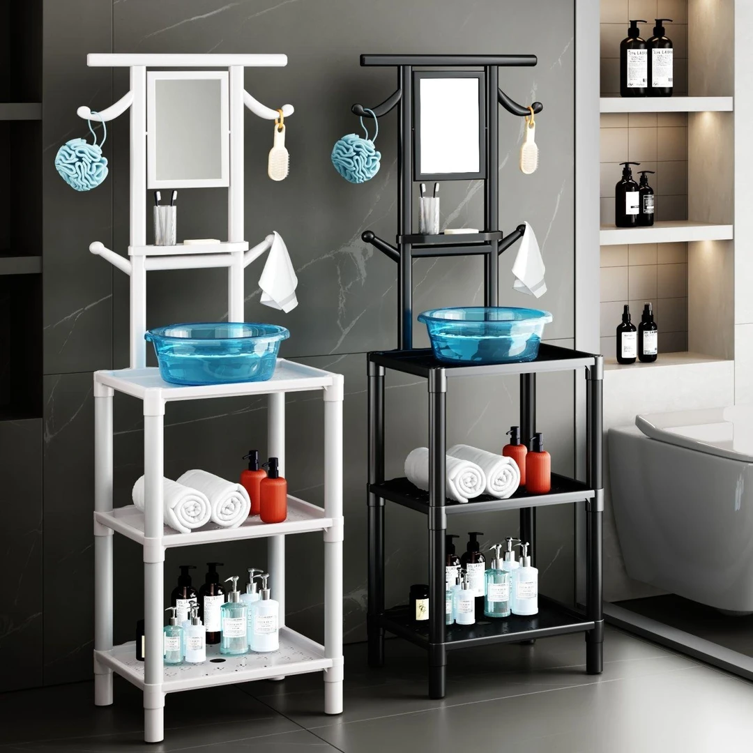 加粗加厚洗脸盆架农村浴室多功能落地老式脸盆架防锈带镜子置物架