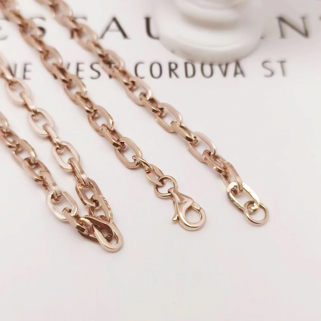 18k金 粗环环相扣纯链子 玫瑰金时尚坠链素款欧美个性 爱珞思