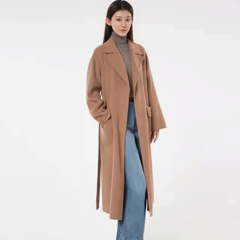商场同款2025秋冬季新款系带毛呢长款大衣外套双面呢女士1400640