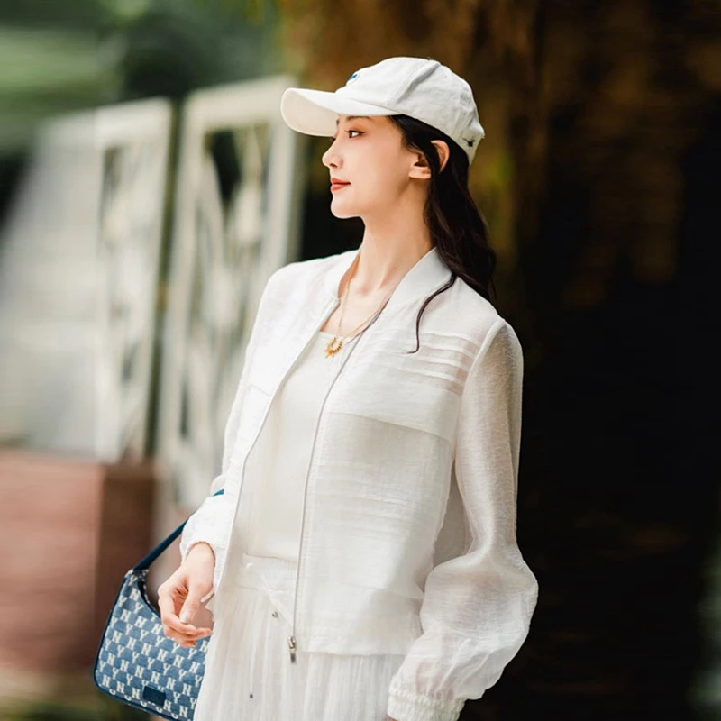 商场同款2025春夏新款女装百搭显瘦锦麻棒球领防晒衣外套1400734