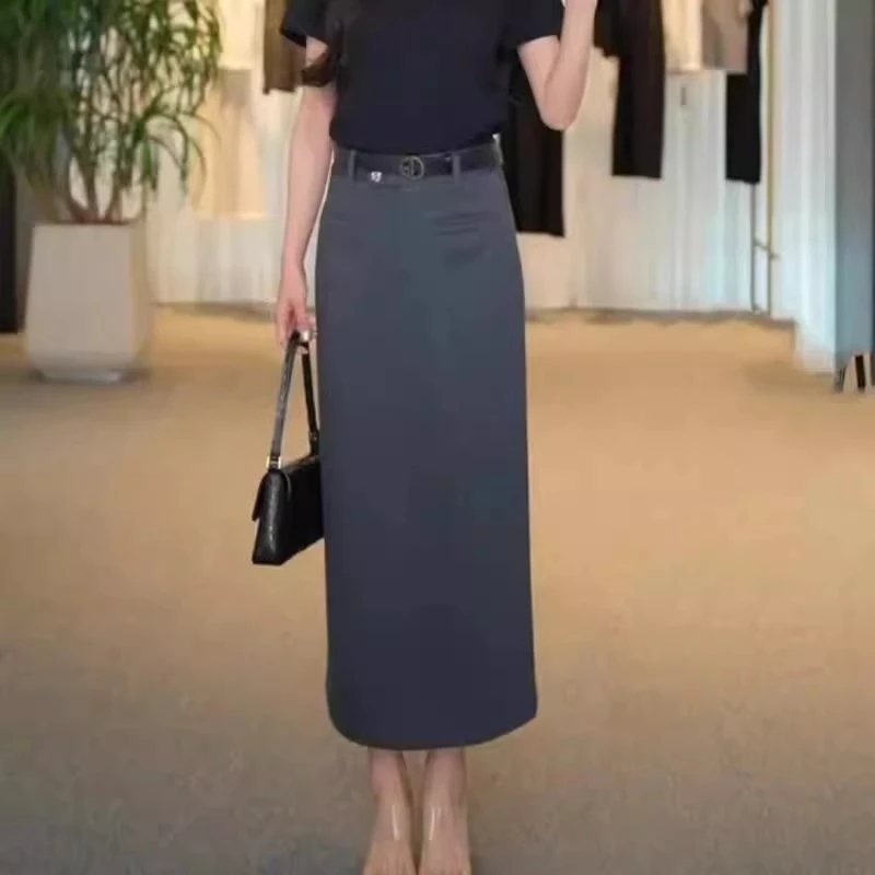 商场同款2025夏季新款气质双口袋设计长款半身裙包臀裙女1200369