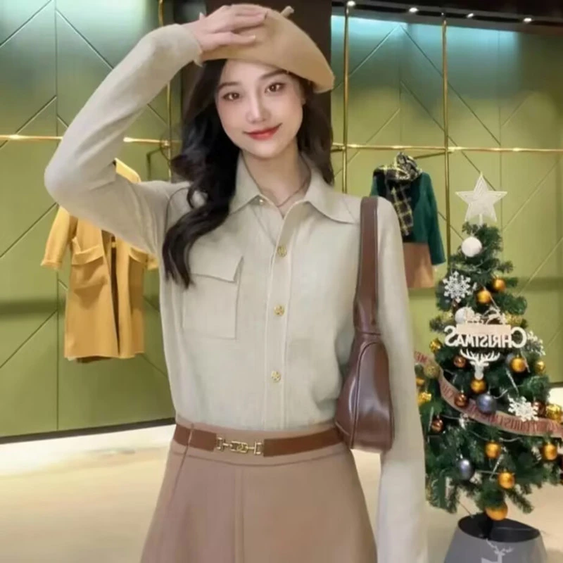 {专柜}2025新款简约修身百搭polo领长袖针织打底开衫1499186